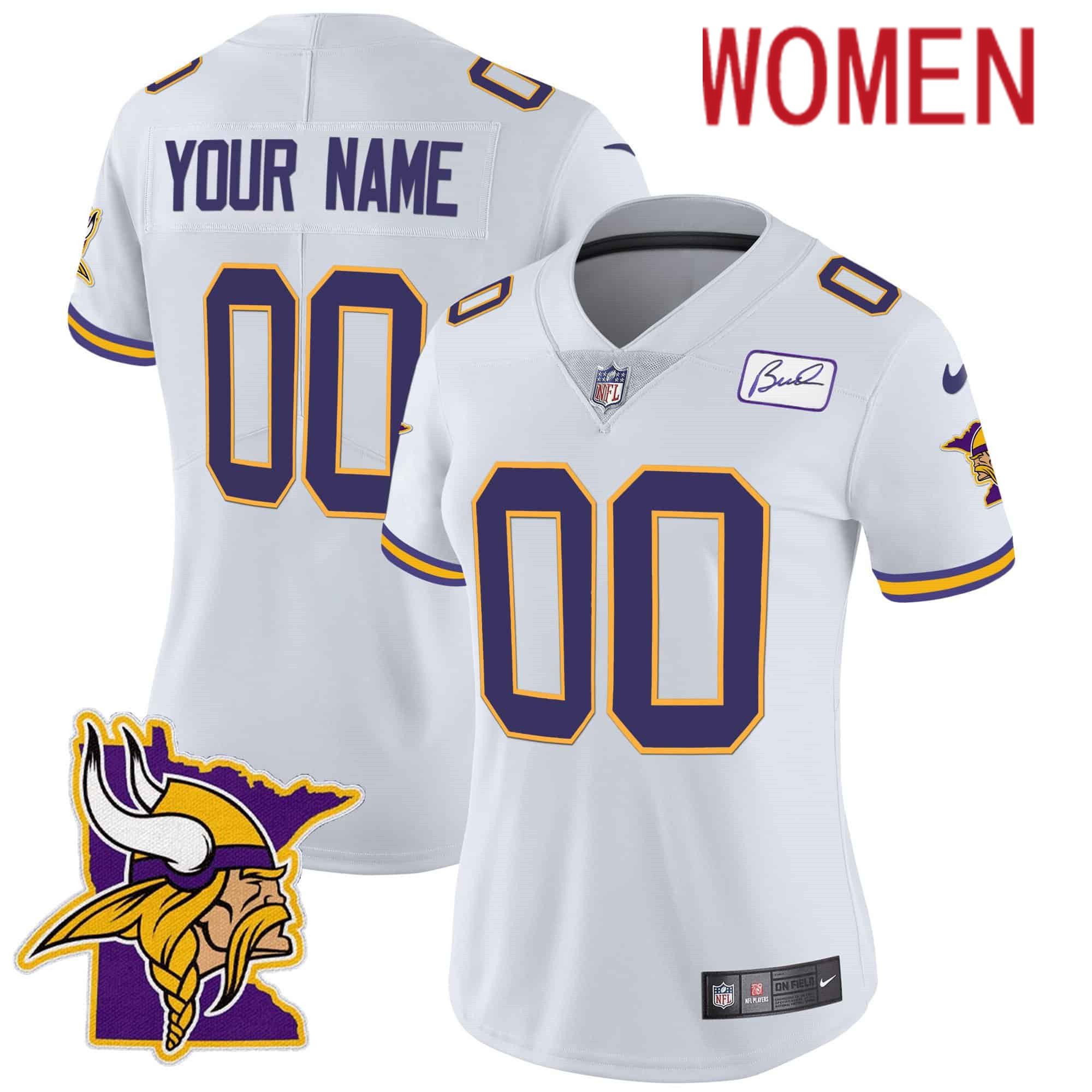 Women Minnesota Vikings White 2024 Nike Patch Classic Limited Custom NFL Jersey
